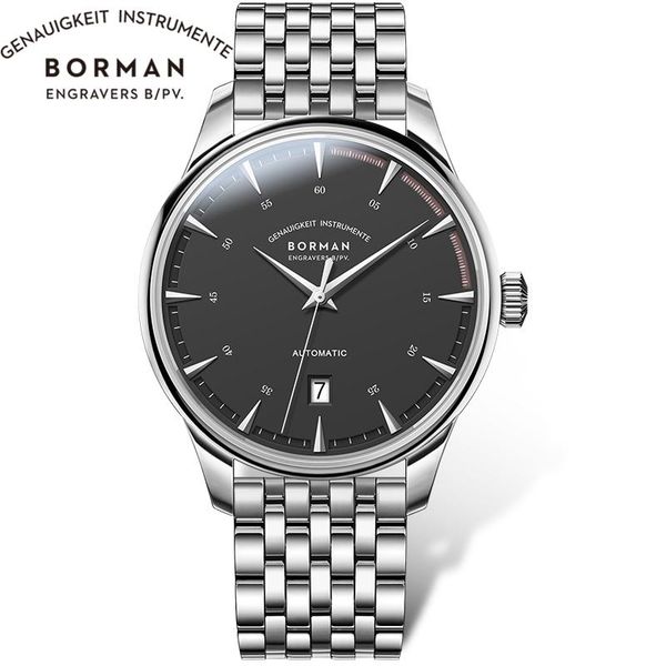 

wristwatches borman luxury men mechanical wristwatch stainless steel date watch brand sapphire glass watches reloj hombre, Slivery;brown