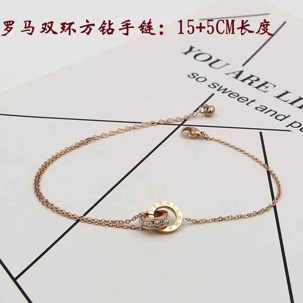 

s1-207-2 super flash small square diamond roman digital double ring bracelet fashion titanium steel plated rose gold hand jewelry, Silver