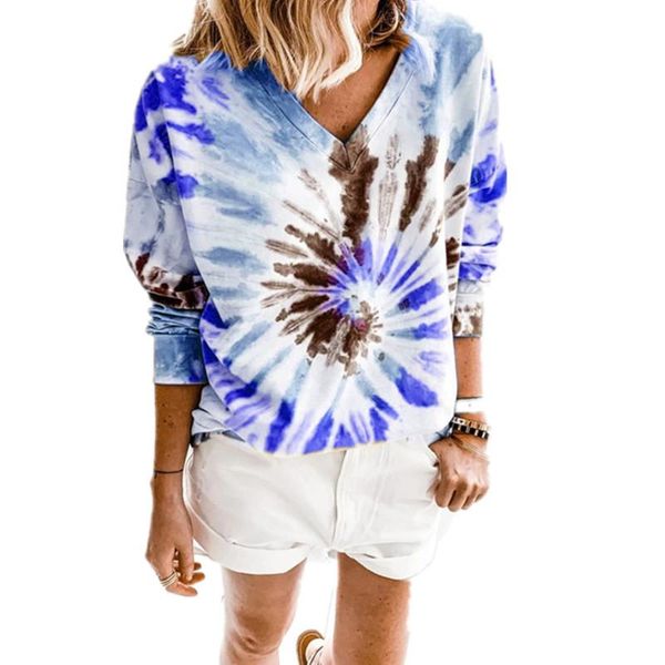 

women's hoodies & sweatshirts spring autumn tie dye casual long sleeve v neck loose fit color block pullover, Black