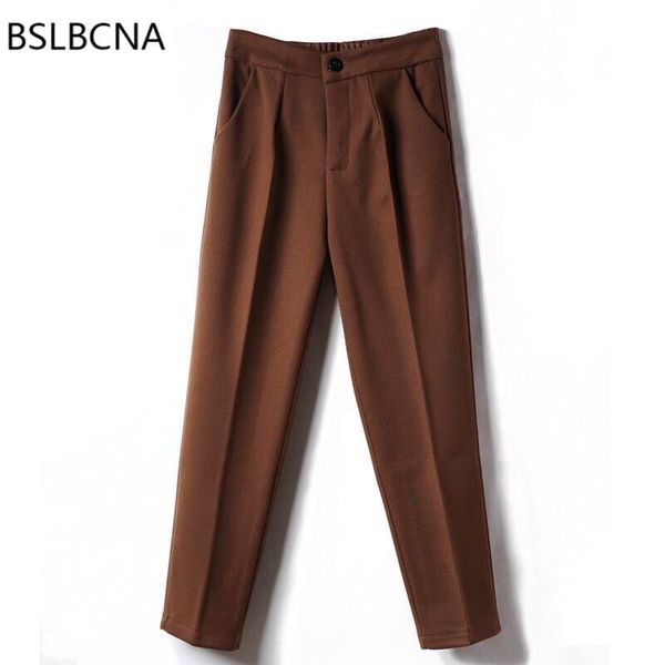 

women's pants & capris 2021 korean style pantalon femme casual haren high waist women warm wool trousers loose vintage autumn winter cl, Black;white