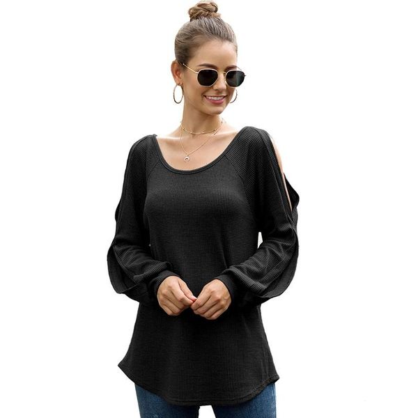 

women's sweaters round neck strapless long-sleeved sweater 2021 autumn european and american lanterns sleeves waffle knit, White;black