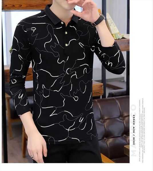 

spring long sleeve shirt autumn mens polos cotton winter casual, White;black
