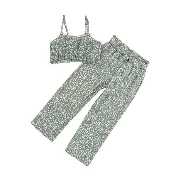 

clothing sets summer kids baby girls camisole and trousers suit fashion floral suspender cropped long pants clothes set, White