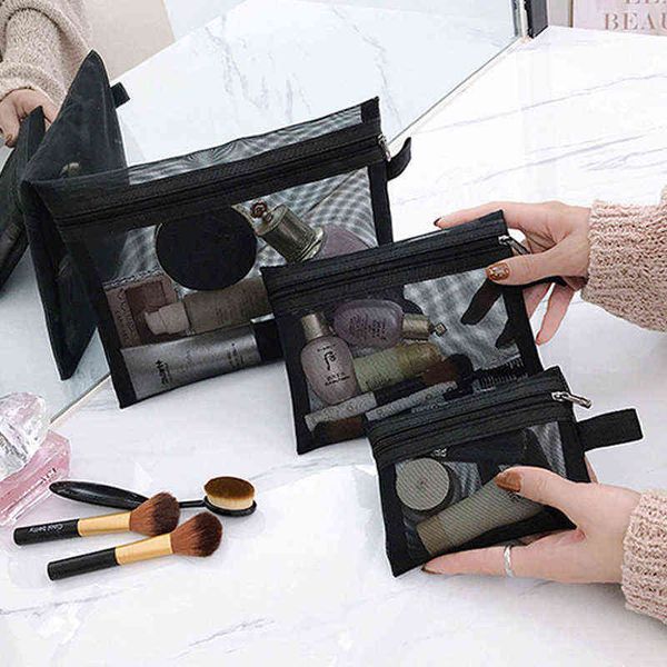 Nxy Borse per cosmetici New Fashion Mesh Makeup Donna Semplice Articoli da toilette Organizzatore da viaggio s s m l Set Make Up 220303