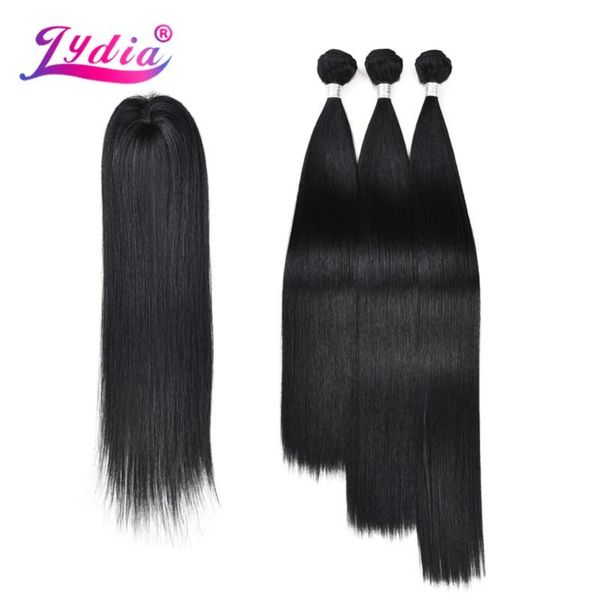 

human ponytails lydia synthetic yaki straight hair weave natural color bundles 18inch-22inch 4pcs/pack with closure extensions, Black