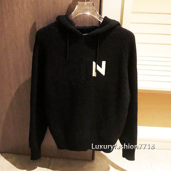 

women's sweaters autumn high end clothes for women woolen design mixes long sleeve letter jacquard sweater with hoodie bxnc, White;black
