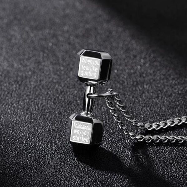 

pendant necklaces barbell mens necklace stainless steel fashion chaine male fitness accessories jewelry on the neck 2021, Silver