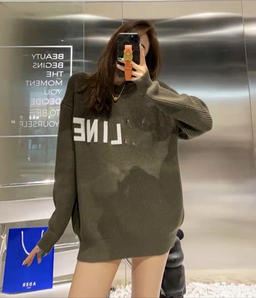

2021 autumn and winter new ce pasted cloth letter two-color sweater lazy wind leisure thin pullover knitted coat women, Black;gray