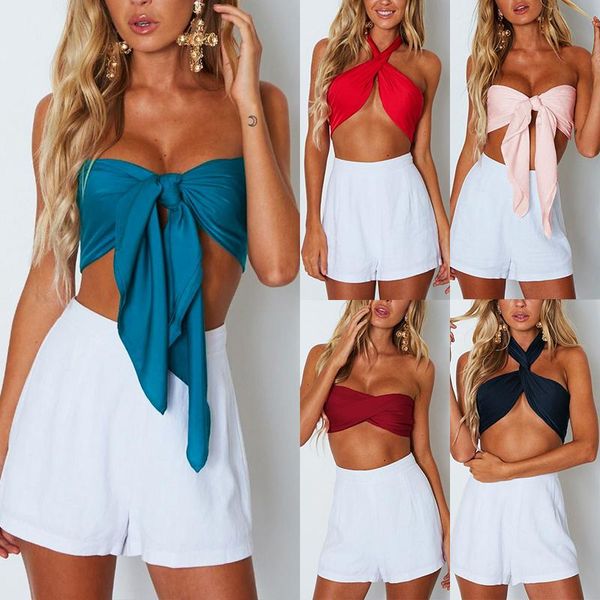 

women's tanks & camis chest wrap backless nightclub crop graceful tank off shoulder elegant, White