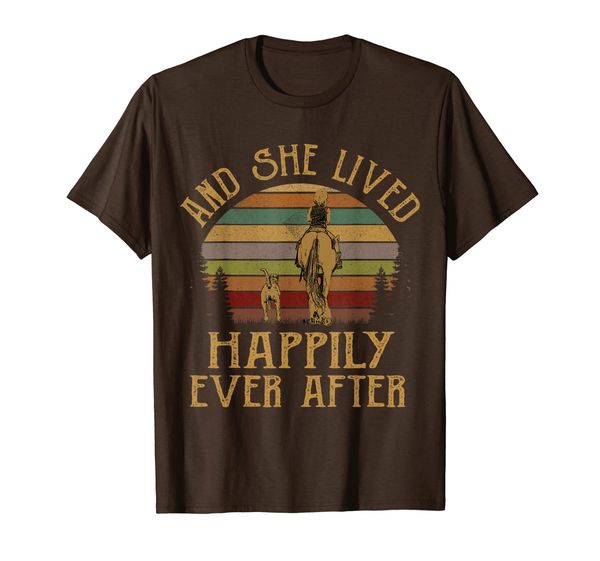 

vintage and she lived happily ever after horse dogs tshirt, White;black