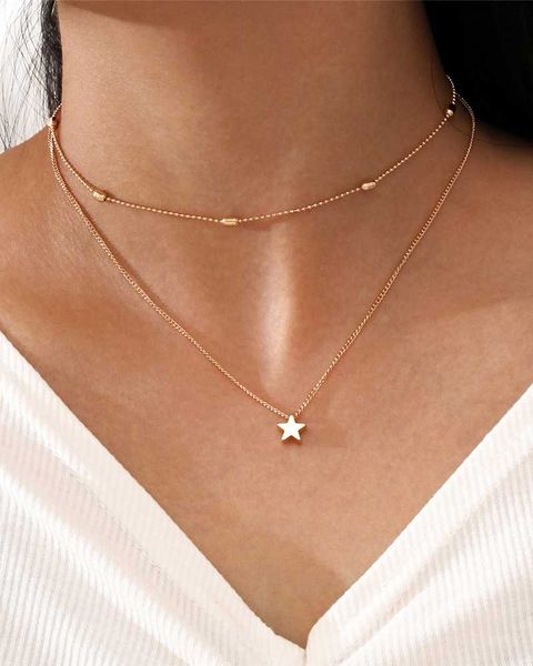 

pendant necklaces minimalism gold color multilayer star necklace 2021 boho vintage charm chain party jewelry, Silver