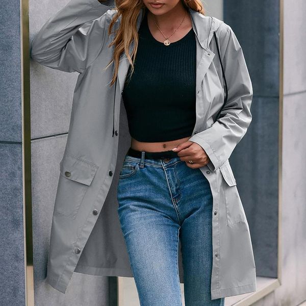 

women's trench coats 2021 autumn winter windproof rainproof hooded women fashion-simple outdoor sports single-breasted pocket mid-lengt, Tan;black