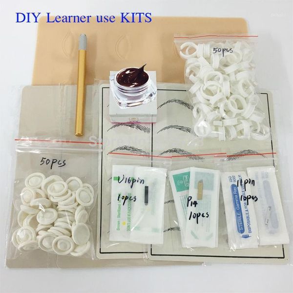 

microblading learner kits for eyebrow tattoo permanet makeup beauty with 30 needle blade 5 practise skin1 deep coffee paste1