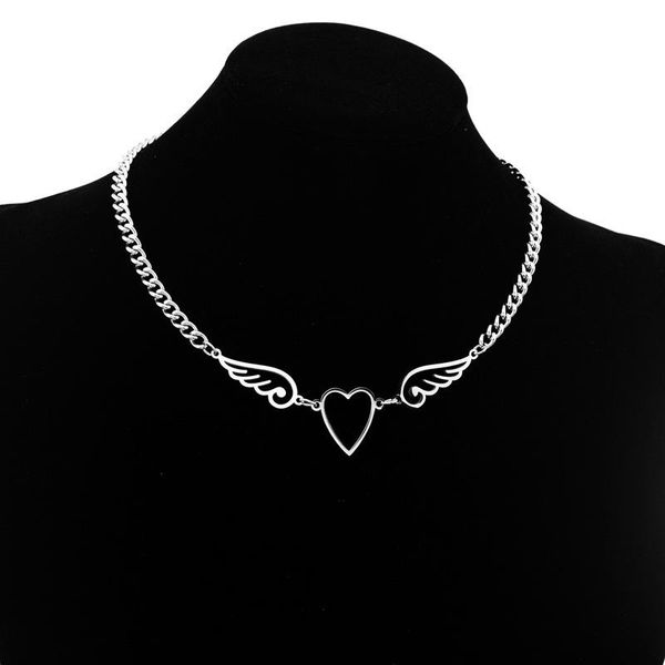 

chains stainless steel angel love necklace wing heart clavicle chain female all-match short, Silver