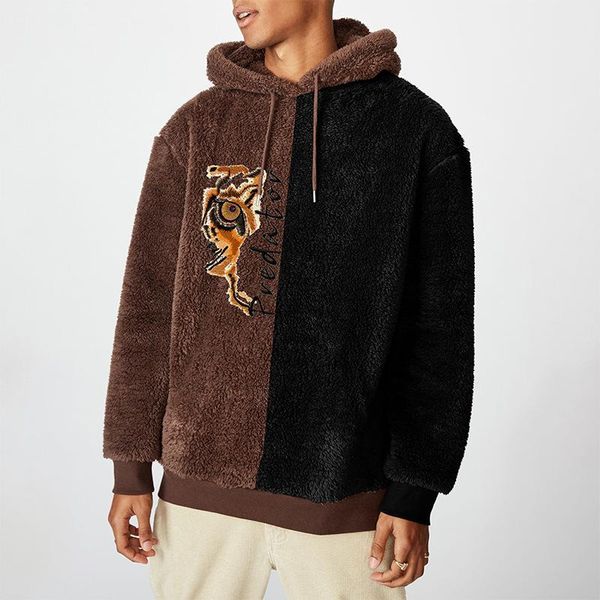 

men's hoodies & sweatshirts fashion patchwork mens autumn loose long sleeve hooded coat for men, Black