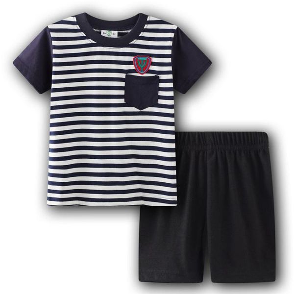 

pajamas boys girls summer short sleeve nightwear children's clothing sleepwear cotton pyjamas homewear sets for kids 2-7 yrs, Blue;red