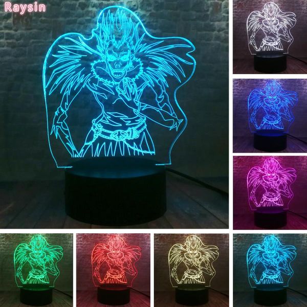 

night lights death note ryuk l yagami kids 7 colors change led light for room decoration japanese manga 3d illusion lamp figur toy