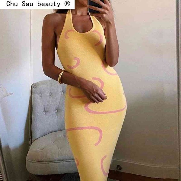 

woolen suspender skirt female neck-mounted dress slim knitted long fashion 210514, Black;gray