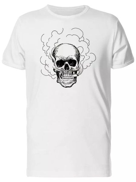 

skull smoking grunge sketch men's tee -image by shutterstock, White;black