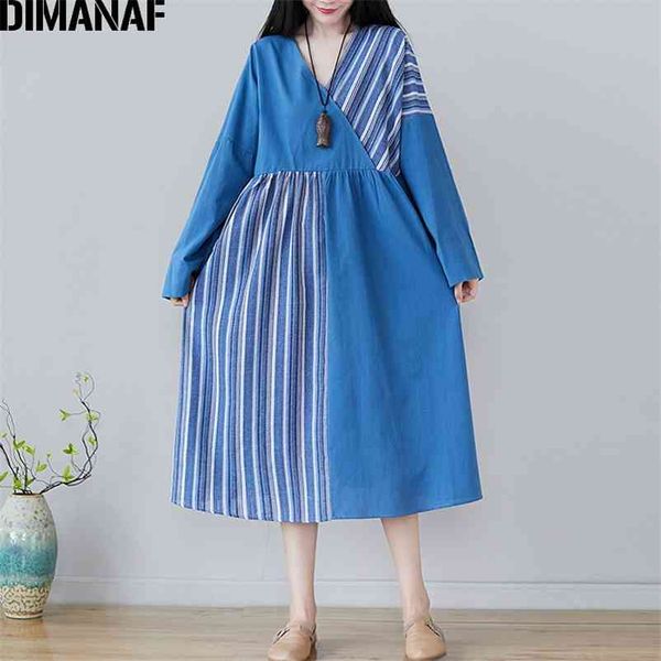 

plus size women dress long sleeve vintage elegant lady vestidos loose striped a-line autumn winter with belt blue 210531, Black;gray