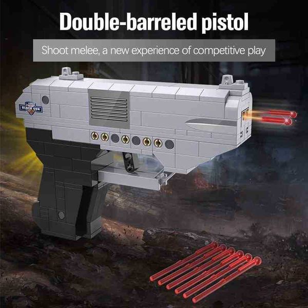

eagle c81010 double desert eagle double barrel pistol compatible lego assembled building block model toy, Blue