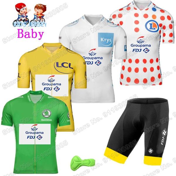

racing sets kids 2021 fdj france tour summer cycling jersey set boys girls clothing children road bike suit ropa ciclismo, Black;blue