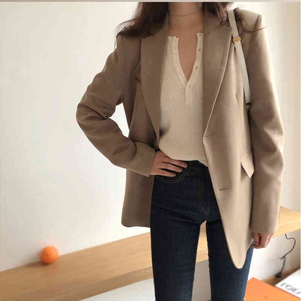 

women's suits & blazers chic women blazer single breasted korean jacket fashion loose coat solid formal suits hruh, White;black