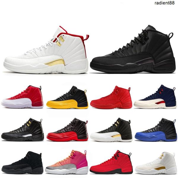 

jumpman 12 basketball shoes 12s men punch flu game fiba cny white red taxi playoff mens sports sneakers eur40 -47, Black