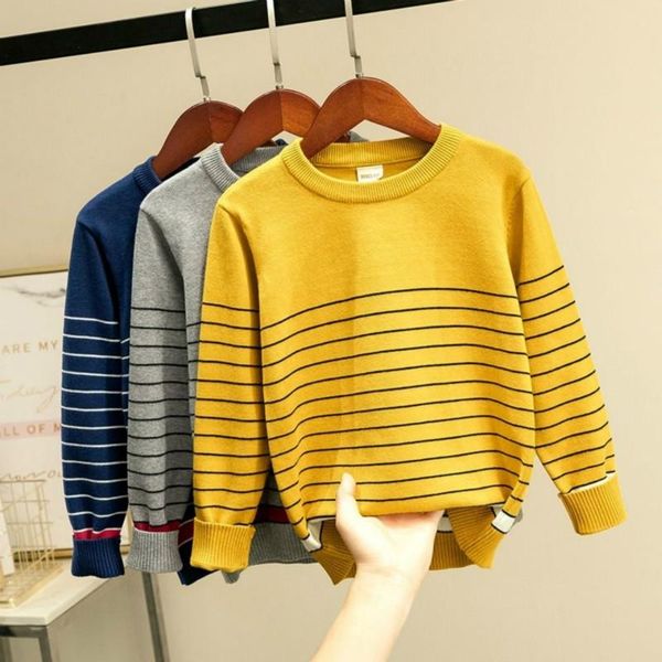 

autumn winter baby boy striped long sleeve warm sweaters children o-neck outwear knitted pure cotton pullover cloth m26, Blue
