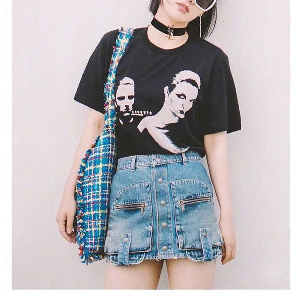 

two piece dress high waist jeans skirt word character single button more show thin package hip skirts ty2d, White