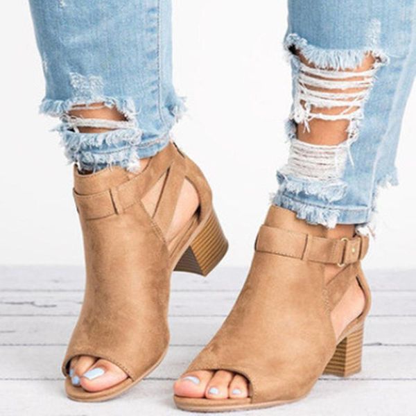 

dress shoes summer rome woman sandals female buckle peep toe ladies women solid fashion thick heel women's zip footwear plus size 43, Black