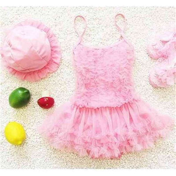 Costumi da bagno per bambina principessa pizzo al dettaglio. Piccolo body in tulle + berretto per bambini 1-4, costume da bagno per bambini rosa viola 210529