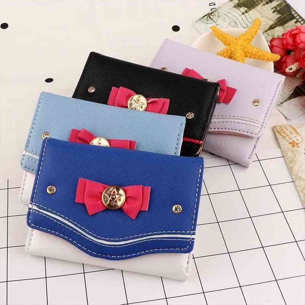 

women short wallet candy color bow knot clutch purse fashion girl sailor moon handbag card coin bag, Red;black