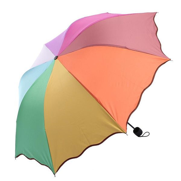 

fashion parasol rainbow umbrella aluminium fiberglass sunny and rainy three folding clear as a gift for woman wholesale umbrellas