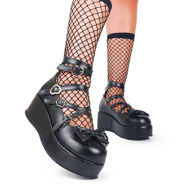 

sandals sweet girls lolita cosplay platform marry janes butterfly knot high wees pumps women spring shoes woman, Black