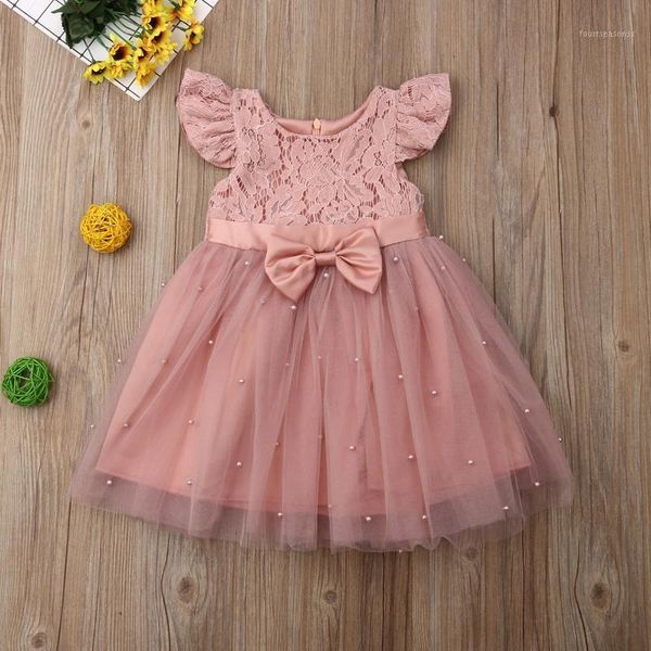 

girl's dresses toddler baby girls princess flower dress lace pearls decoration short sleeve party pageant 2-7years1, Red;yellow