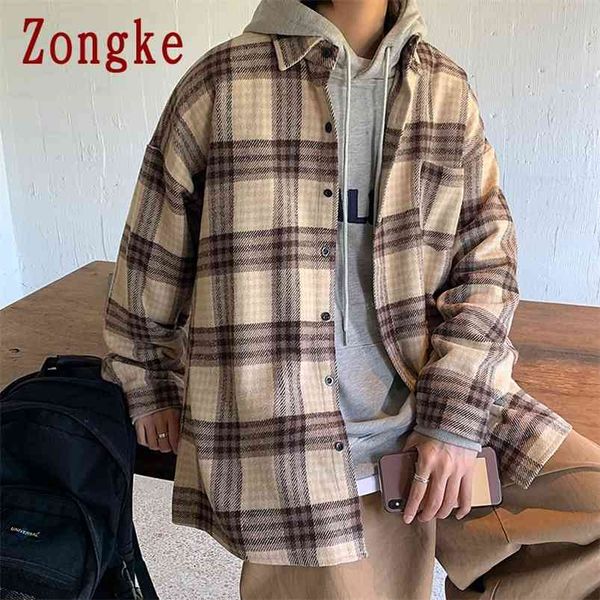 

zongke wool plaid spring jacket men clothing harajuku mens jackets and coats outdoor men jacket japanese streetwear 2xl 210819, Black;brown