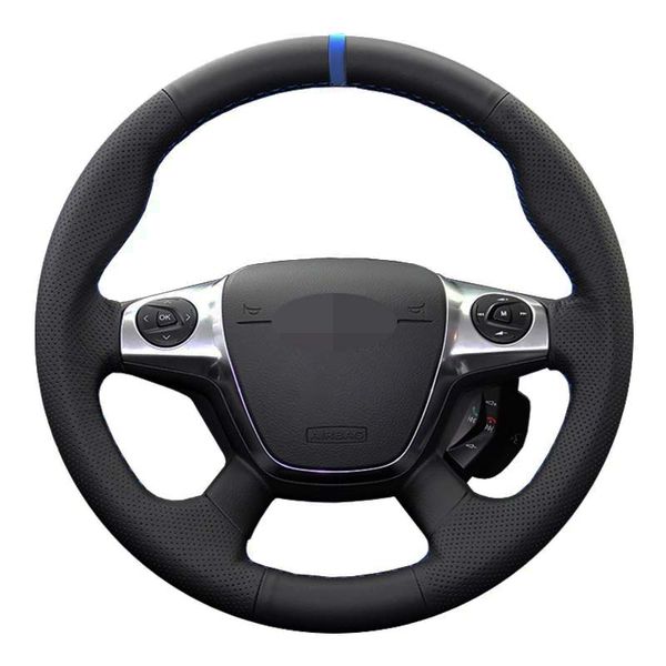 Coprivolante per auto cucito a mano in morbida pelle nera nera per Ford Focus 3 2012-2014 KUGA Fuga 2013-2016