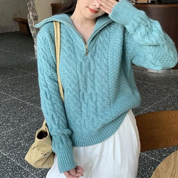 

women's sweaters twist thickened high neck sweater style loose and lazy zipper pullover in autumn winter, White;black