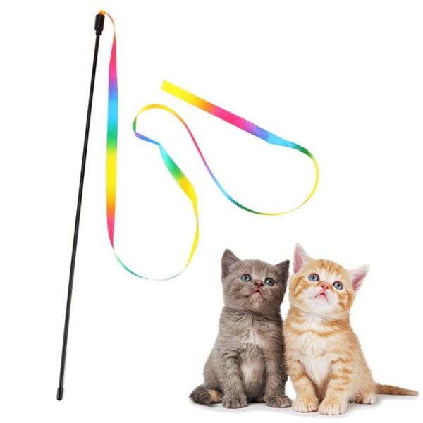 

cat toys 1pcs teaser stick rainbow doubl side reflective cute funny colorful rod wand plastic pet for cats