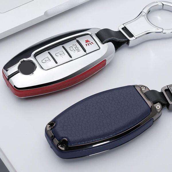 

leather+zinc alloy remote car key cover case for nissan qashqai j10 j11 x-trail t31 t32 kicks tiida pathfinder murano note juke keychains, Silver