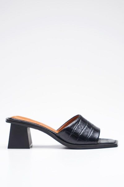 

women's black genuine leather kroko slippers