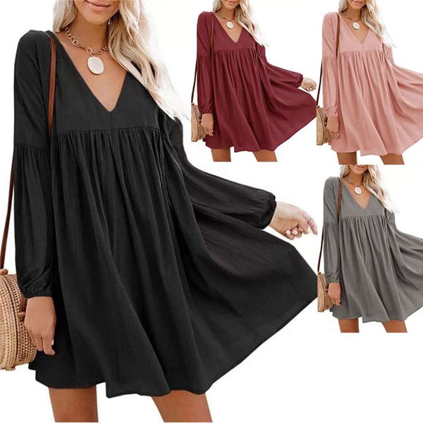 

women's casual loose mini long sleeve dress, Black;gray