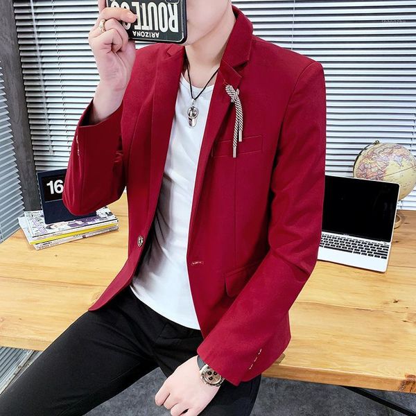 

men's slim-fit trendy and casual suit youth fashion tie decorative blazer, White;black