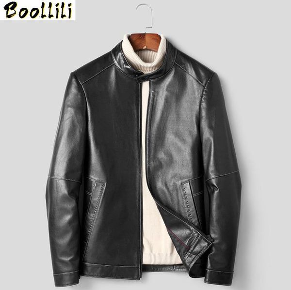 

men's leather & faux boollili real genuine jacket men sheepskin coat casual biker motorcycle spring autumn jackets, Black