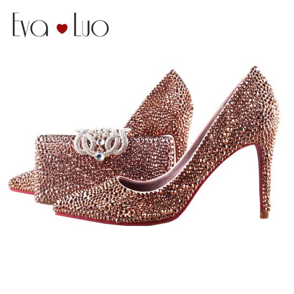 

dress shoes bs1111 luxury custom handmade rose gold crystal with matching bag set high heels women bridal wedding, Black