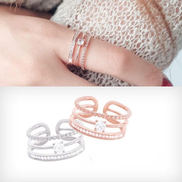 

cluster rings fashion sweet party multilayer opening women 2021 contracted shiny crystal geometric senior adjustable, Golden;silver