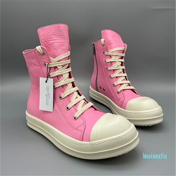 

high-fragrant sole quality pink genuine leather boots lace up hip hop trainer sneakers, Black