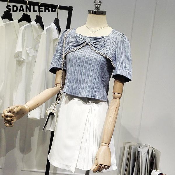 

women's blouses & shirts square collar puff sleeve ladies short 2021 summer women blouse camisas mujer casual blusas pullover, White