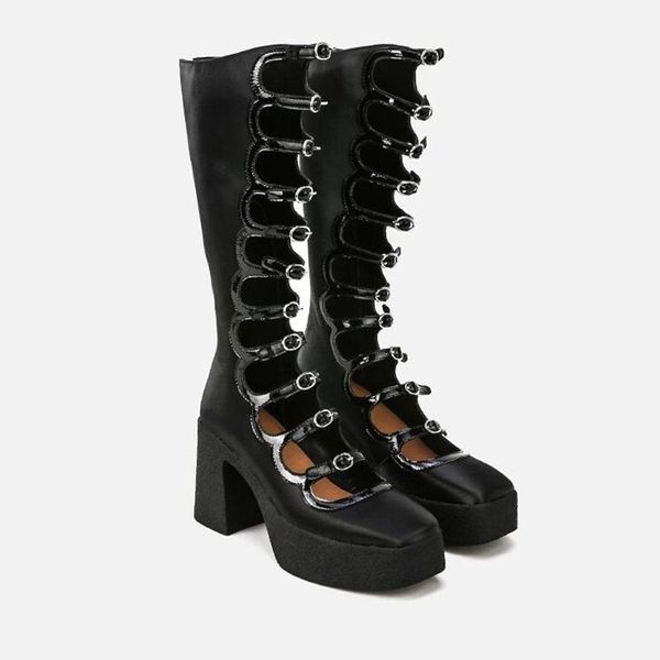 

women boots fashion knee high for platform heels shoes woman summer female, Black